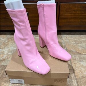 Steve Madden Shiny Pink Block Heel Boots